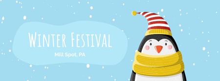 Cute winter penguin in hat Facebook Video cover – шаблон для дизайну