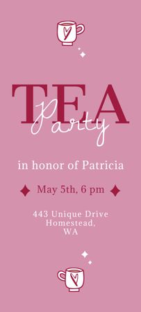 Designvorlage Tea-Party-Ankündigung auf Pink für Invitation 9.5x21cm