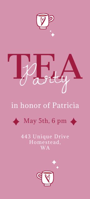 Tea Party Announcement on Pink Invitation 9.5x21cm Tasarım Şablonu