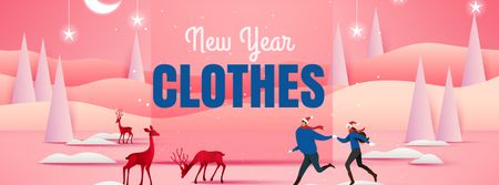 New Year Clothes Offer with People and Deers Facebook cover Design Template