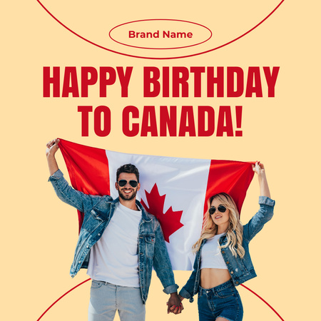 Canada Day Greetings with Happy Couple Instagram Design Template