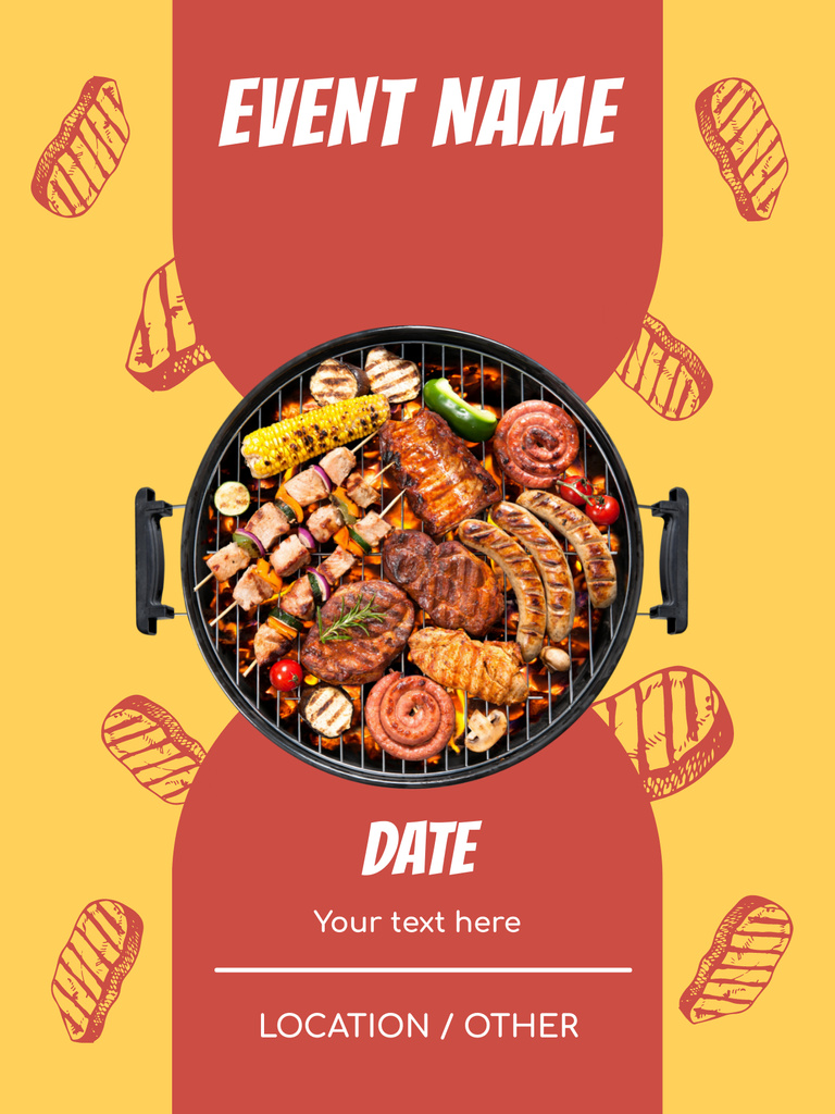 Event Announcement with Tasty Grilled Food Poster US Modelo de Design