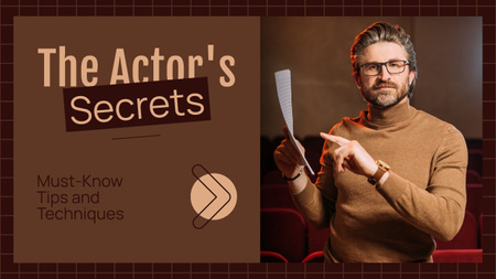 Designvorlage Schauspieltipps vom gutaussehenden Mann mit Brille für Youtube Thumbnail