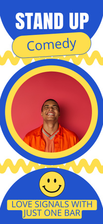 Designvorlage Promo einer Stand-up-Comedy-Show mit dem lachenden jungen Mann für Snapchat Moment Filter