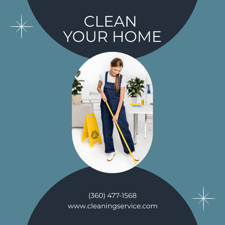 Cleaning Services Offer with Girl with Broom Instagram tervezősablon