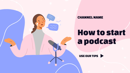 Woman Recording Podcast at Studio Youtube Thumbnail Design Template