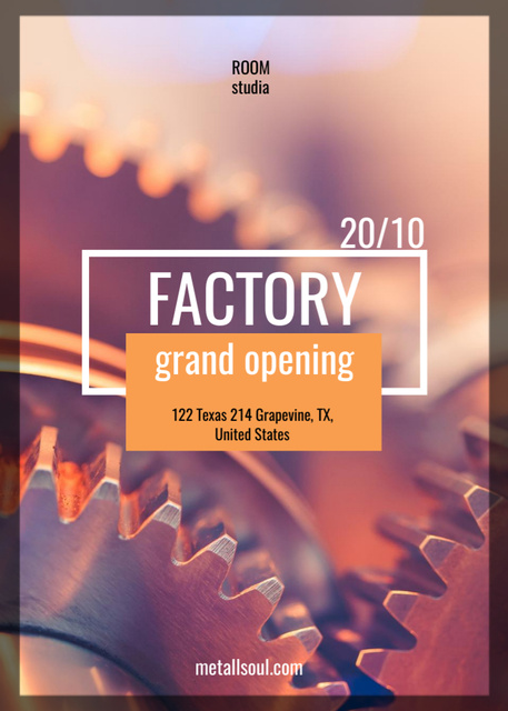 Factory Opening Announcement Mechanism Cogwheels Flayer tervezősablon