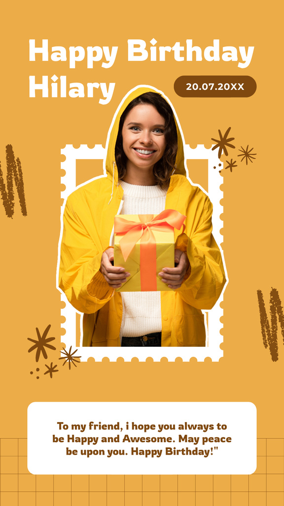 Birthday Girl with Yellow Box with Gift Instagram Story Design Template