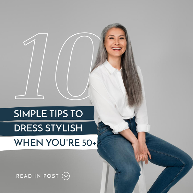 Designvorlage Tips for Stylish Dressing with Senior Woman für Instagram
