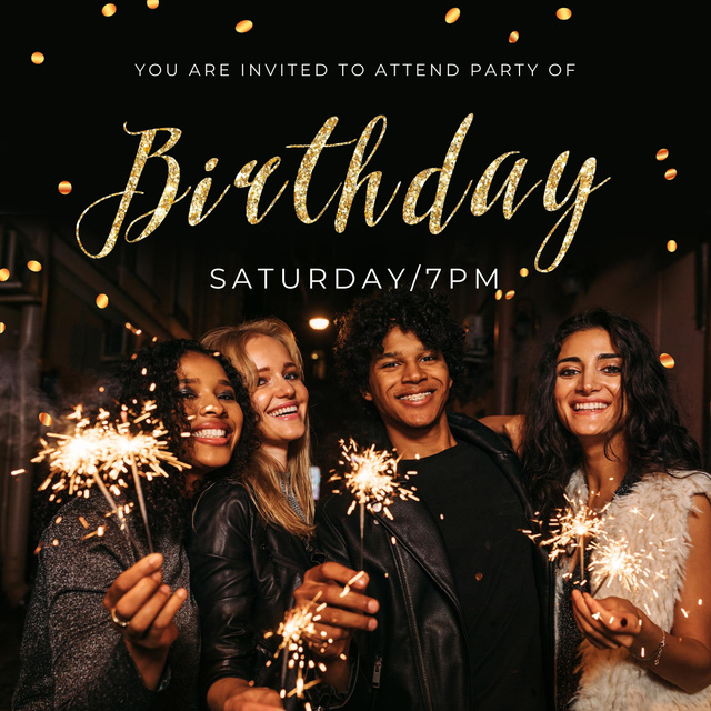 Designvorlage Birthday Party Invitation with Happy People für Instagram