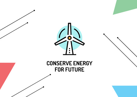 Conserve Energy Wind Turbine Icon Postcard Design Template