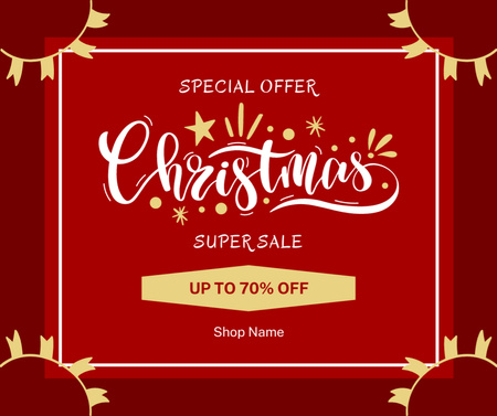 Christmas Sale Advertising on Red Facebook Design Template