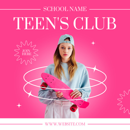 Teen's Club With Skateboard In Pink Instagram tervezősablon