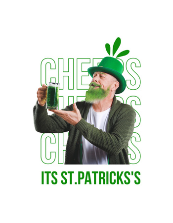 Happy St. Patrick's Day Greeting with Bearded Man T-Shirt Design Template