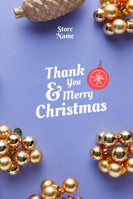 Thanks and X-Mas Wishes with Gilded Toys on Purple Postcard 4x6in Verticalデザインテンプレート