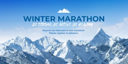 Winter Marathon Announcement with Snowy Mountains Image Modelo de Design
