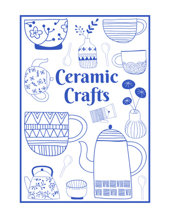 Ceramic Craft Kitchenware Offer With Illustration T-Shirt Design Template
