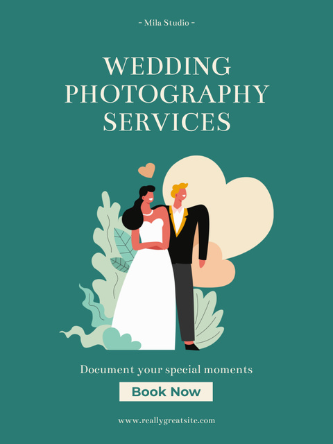Wedding Photography Services Ad on Green Poster US Šablona návrhu