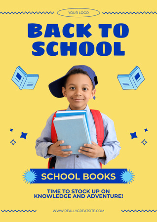 School Book Offer with Cute African American Boy Poster Design Template