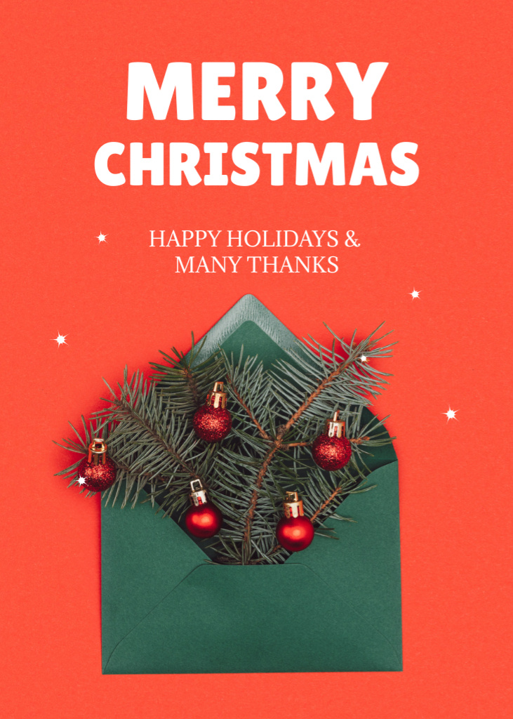 Happy Holidays with Decorated Twig in Envelope Postcard 5x7in Vertical – шаблон для дизайну