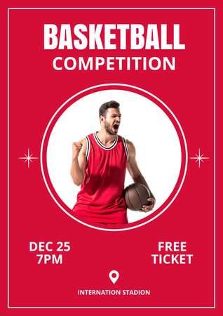 Announcement of Basketball Competition on Red Poster Design Template