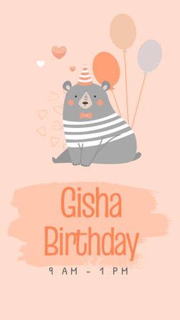 Designvorlage Birthday Invitation with Cute Bear für Instagram Story