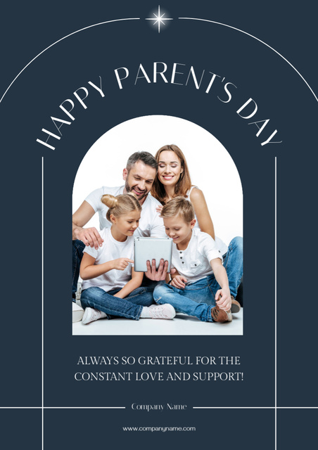 National Parents' Day with Happy Family on Blue Poster A3 Design Template
