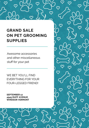 Grand sale of pet grooming supplies Poster 28x40in Design Template