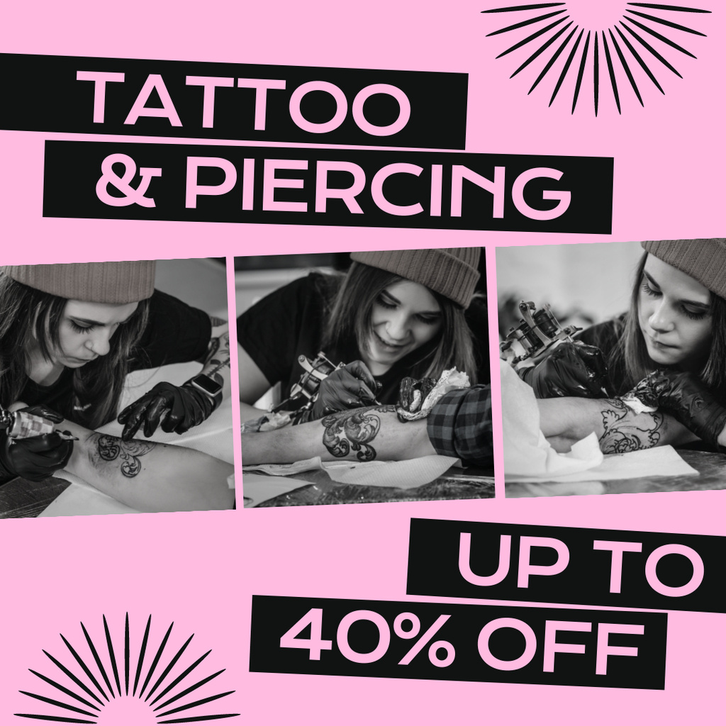 Ontwerpsjabloon van Instagram van Tattoo And Piercing Services With Discount