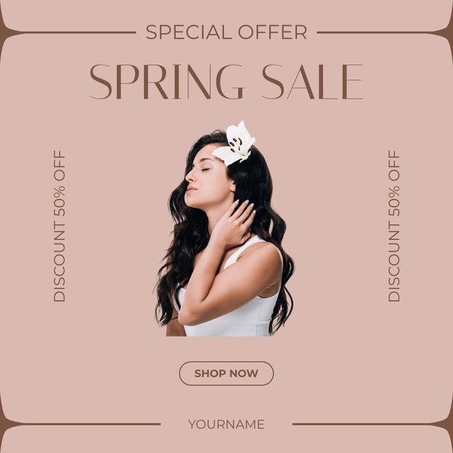 Spring Sale with Beautiful Brunette Instagram Design Template