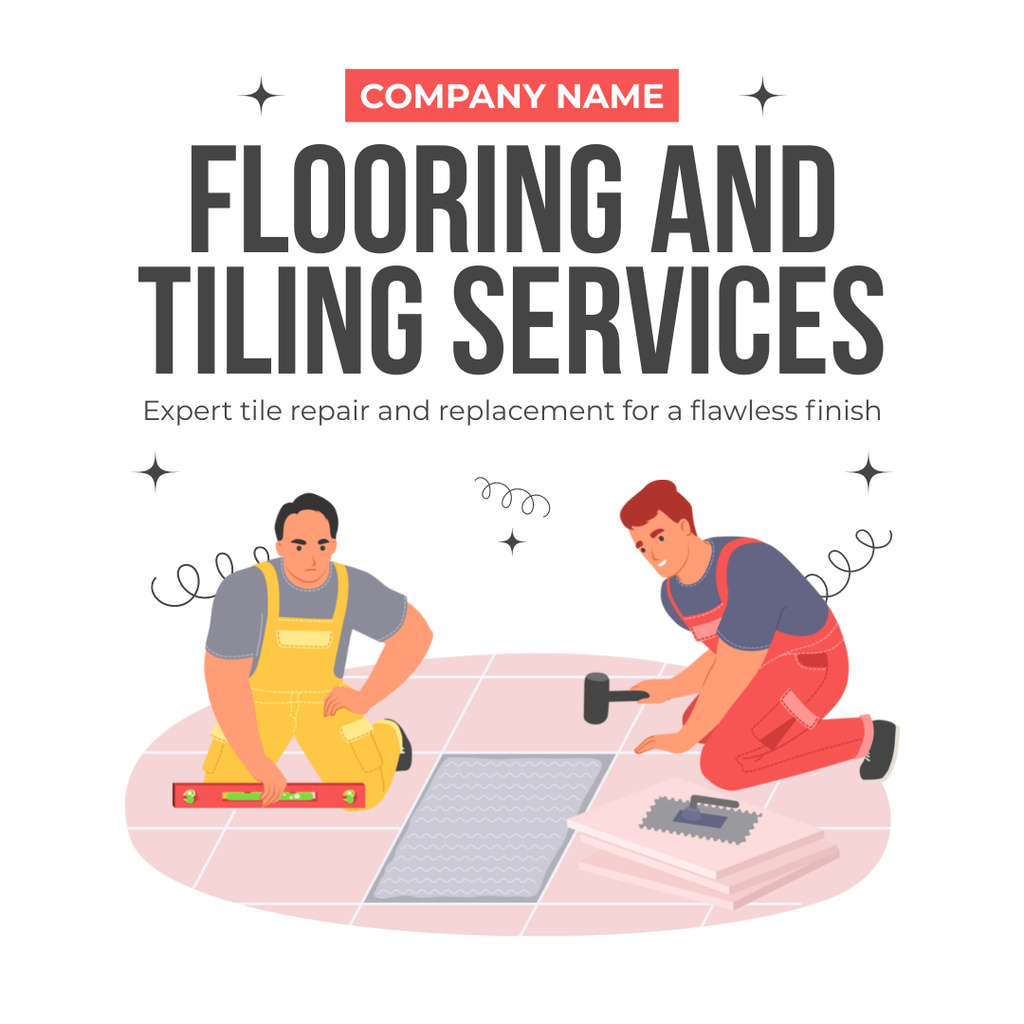 Designvorlage Floor & Tiling Services with Repairmen für Instagram AD