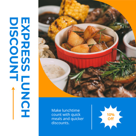Discount on Express Lunch with Various Food on Table Instagram AD Design Template