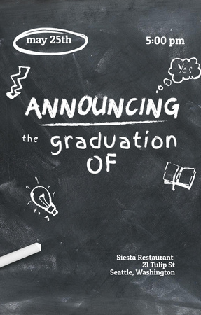 Graduation Announcement with Drawings on Blackboard Invitation 4.6x7.2in Design Template
