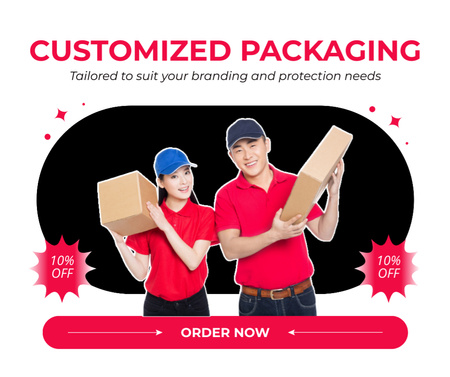 Delivery Services Ad with Asian Couriers Facebook Design Template