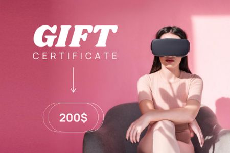 Woman in Virtual Reality Glasses Gift Certificate Design Template
