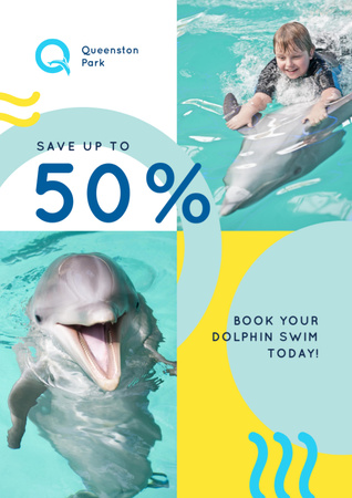 Dolphin Swim Offer Kid in Pool Flyer A4 Design Template