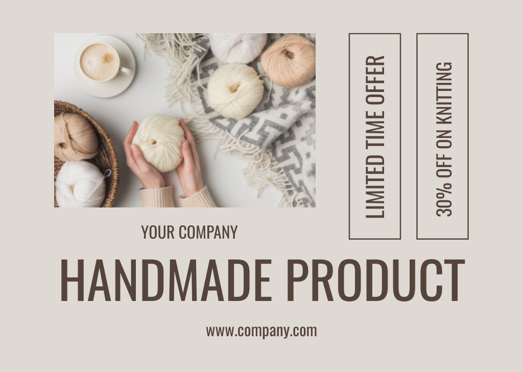 Handmade Product With Woolen Yarn And Discount Card Tasarım Şablonu