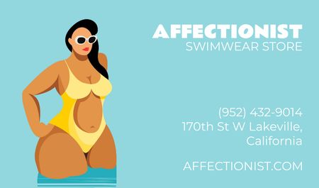 Swimwear Store Ad with Illustration of Woman Business card Modelo de Design