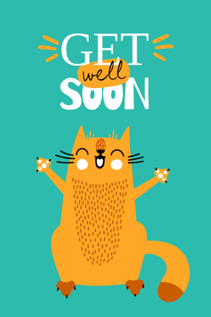 Get Well Wish With Illustrated Cat Postcard 4x6in Vertical Design Template