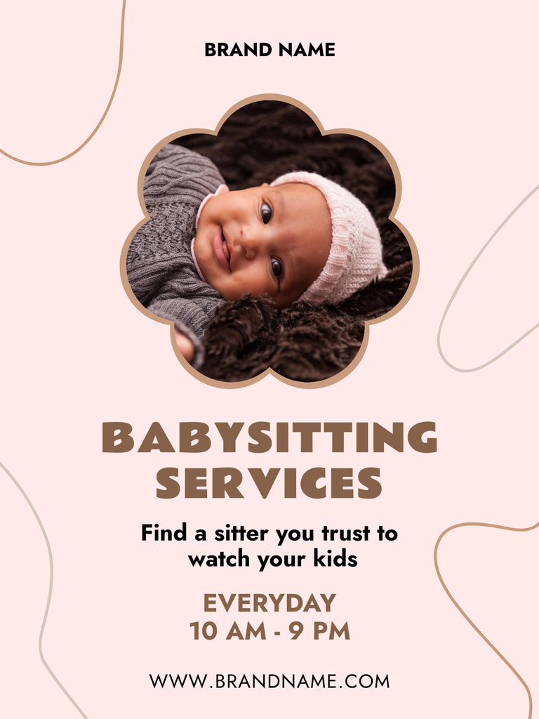Babysitting Services Offer with Cute Newborn Poster USデザインテンプレート