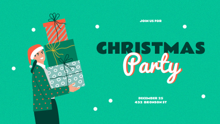 Christmas Party Announcement with Guy holding Gifts FB event cover Design Template