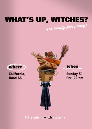 Halloween Party Announcement with Witch's Stuff Invitation Modelo de Design