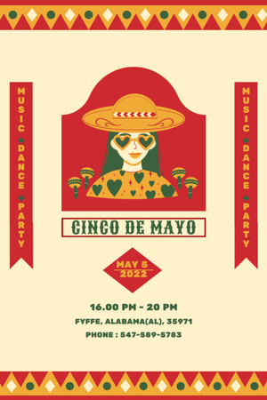 Celebration Announcement Cinco de Mayo with Girl in Sombrero Invitation 6x9in Design Template