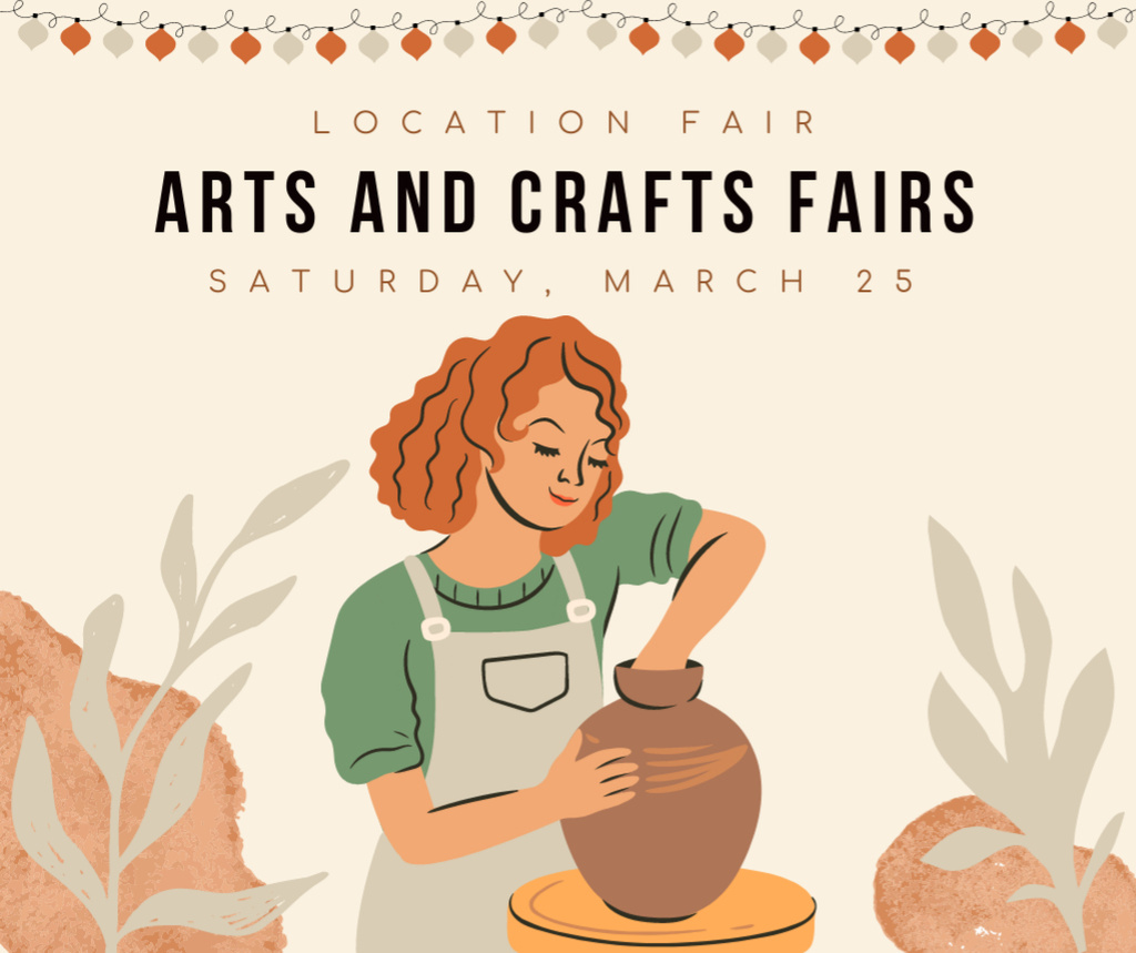 Art and Craft Fair Announcement with Woman Potter Facebook Design Template