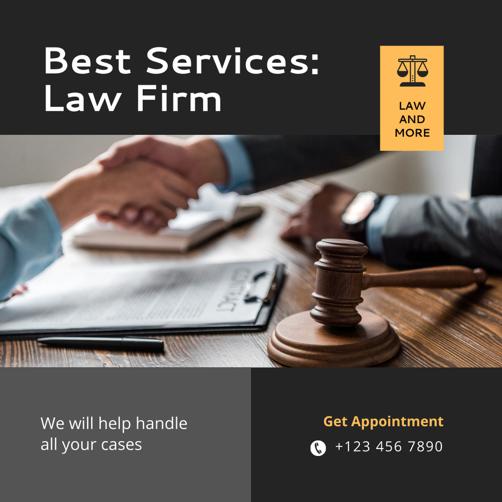 Law Firm Services Offer with Lawyer and Client Instagram Tasarım Şablonu
