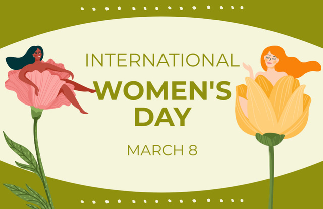 Ontwerpsjabloon van Thank You Card 5.5x8.5in van Women in Flowers on International Women's Day Greeting