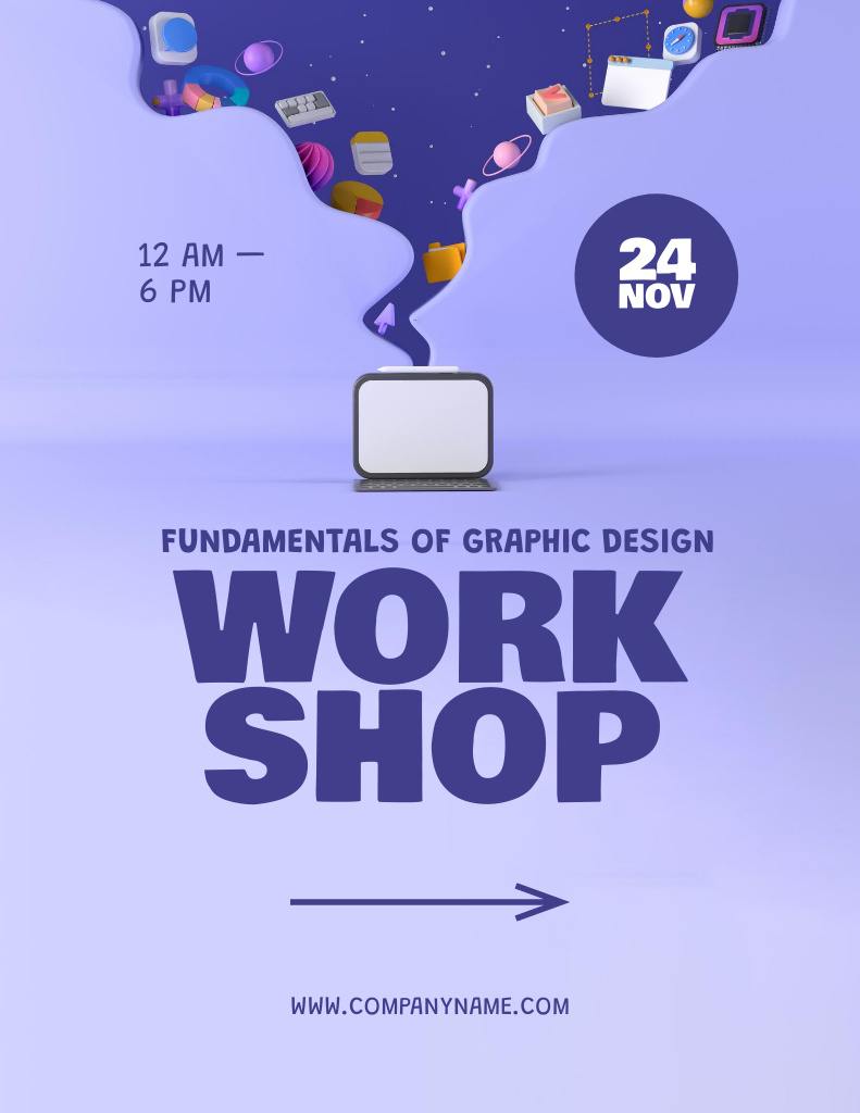 Ontwerpsjabloon van Flyer 8.5x11in van Fundamentals of Graphic Design with icons in Purple