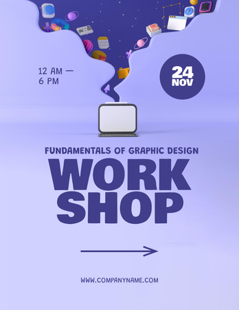 Fundamentals of Graphic Design with icons in Purple Flyer 8.5x11in Tasarım Şablonu