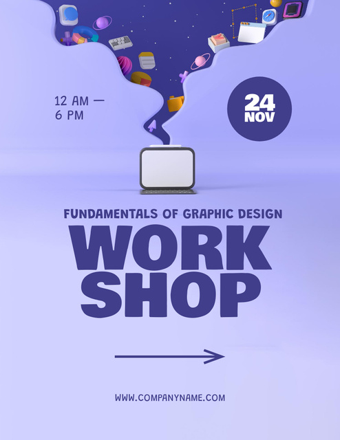 Plantilla de diseño de Fundamentals of Graphic Design with icons in Purple Flyer 8.5x11in 