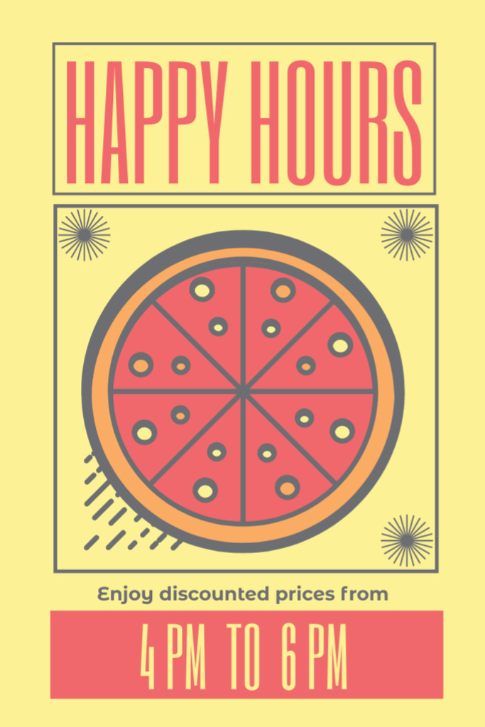 Happy Hours Promo with Illustration of Tasty Pizza Tumblr Design Template